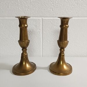 2 Matching Solid Brass Candle Holders Sticks Vintage 6.5" tall